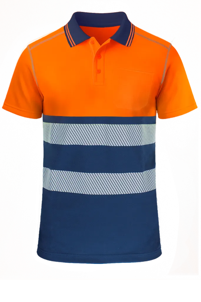 PRIMA POLO M/CORTA DRAGO 130 grs RECICLADO B/SEGMENTADAS (S, AMARILLO FLUOR/ GRIS CARBON)