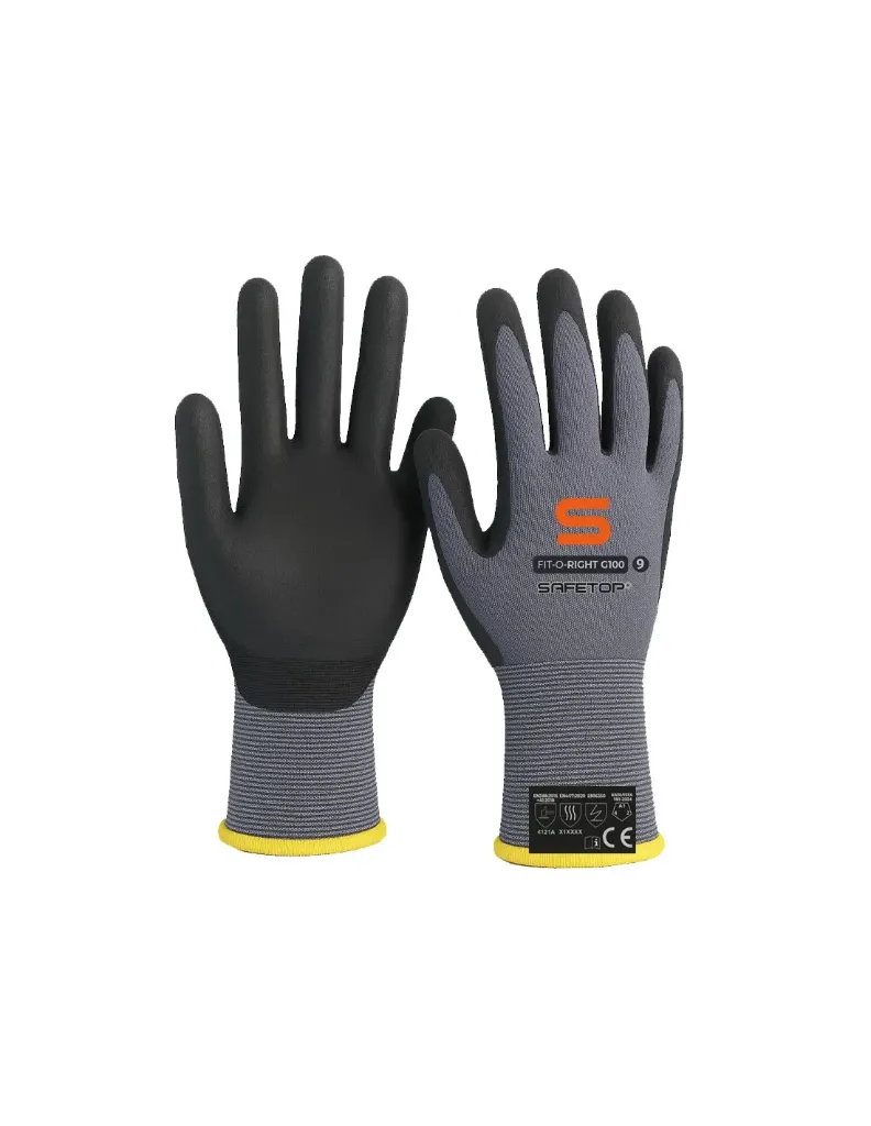 SAFETOP FIT-O-RIGHT, Guante 15g antiestático Nylon Nitrilo Sandy fino 4121A, ANSI A1 Touchscreen