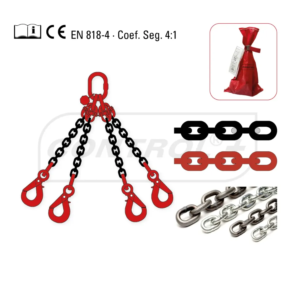 PULPO 4 RAMALES 4 METROS CADENA 11,20TN G-80 -13 MM- GANCHOS SEGURIDAD + ACORTADORES + PLACA